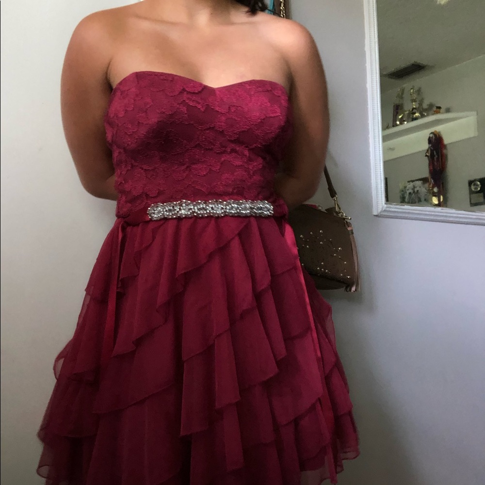 Short red strapless dress